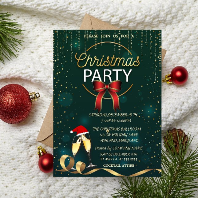 Invitation Élégant verre, Santa Hat Company Fête de Noël (Créateur téléchargé)
