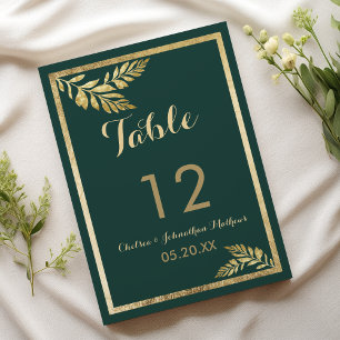 Invitation Élégant vert de forêt feuille dorée Nombre de tabl
