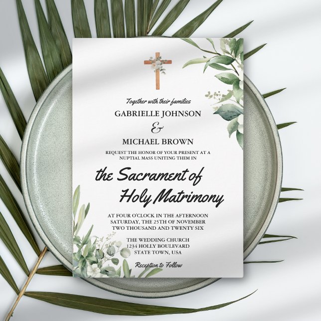 Invitation Elégant Vert Doux Masse Nuptiale Florale Blanc (Créateur téléchargé)