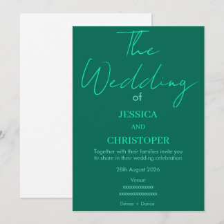 Invitation Élégant Vert Émeraude Mariage Typographie Moderne