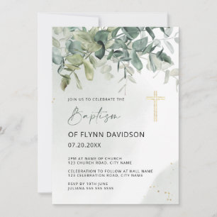 Invitation Élégant vert et or vert verdure Foliage Baptême