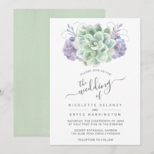 Invitation Élégant vert et violet Mariage Succulent