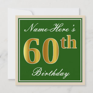 Invitation Élégant, vert, Faux Gold 60e anniversaire + Nom