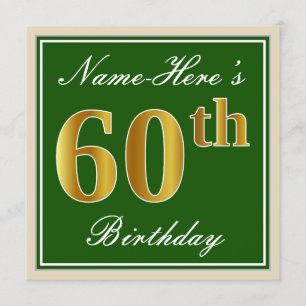 Invitation Élégant, vert, Faux Gold 60e anniversaire + Nom