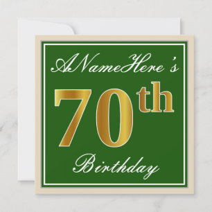 Invitation Élégant, vert, Faux Gold 70e anniversaire + Nom