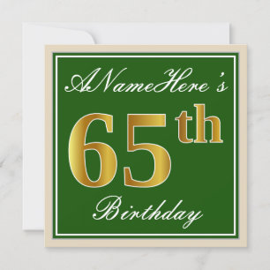 Invitation Élégant, Vert, Faux Or 65e anniversaire + Nom