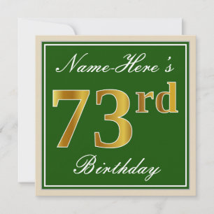 Invitation Elégant, Vert, Faux Or 73ème anniversaire + Nom