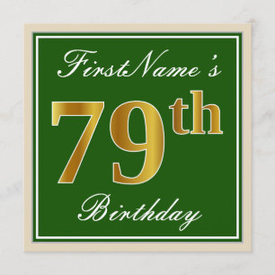 Invitation Elégant, Vert, Faux Or 79ème Anniversaire + Nom