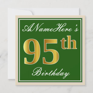Invitation Elégant, Vert, Faux Or 95ème Anniversaire + Nom