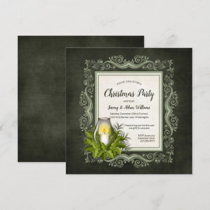 Invitation Élégant vert foncé avec bougie fête de Noël