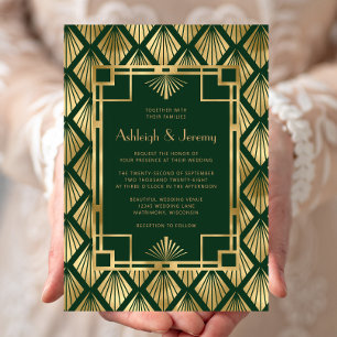 Invitation Elégant Vert Gold Vintage Déco Motif Mariage