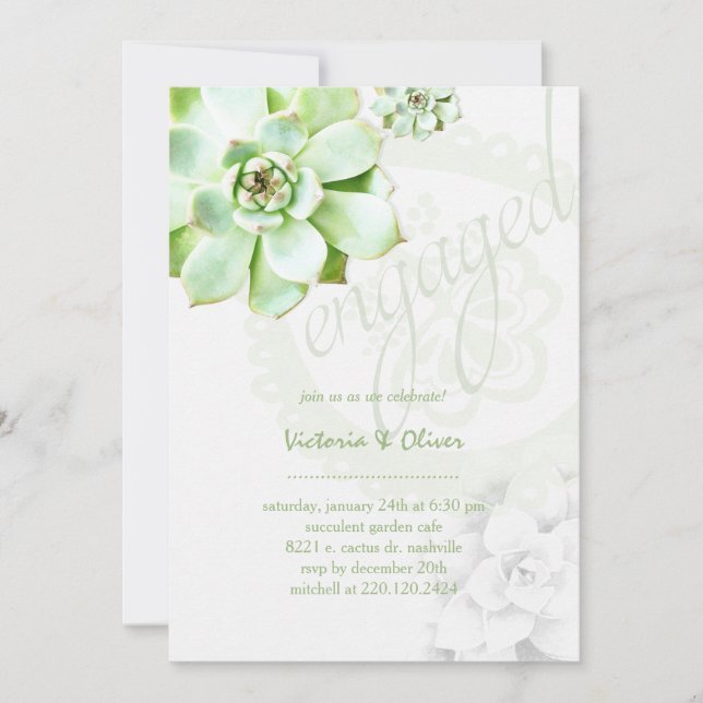 Invitation Élégant Vert Mariage Fiançailles Succulent (Devant)