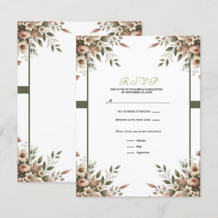 Invitation Élégant Vert Olive & Blanc Floral Coin RSVP