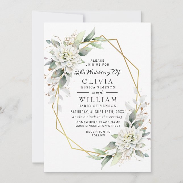 Invitation Elégant Vert or Aquarelle Verdure Mariage (Devant)