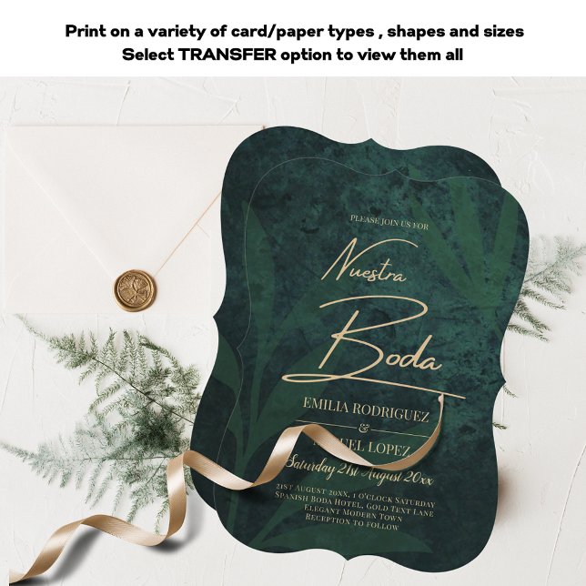 Invitation Elegant Vert Or Espagnol BODA QR Code RSVP (Créateur téléchargé)