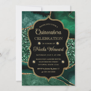 Invitation Elégant Vert & Or Parties scintillant Agate Quince