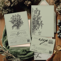 Élégant Vert Sauge Floral Bohème Vintage Mariage