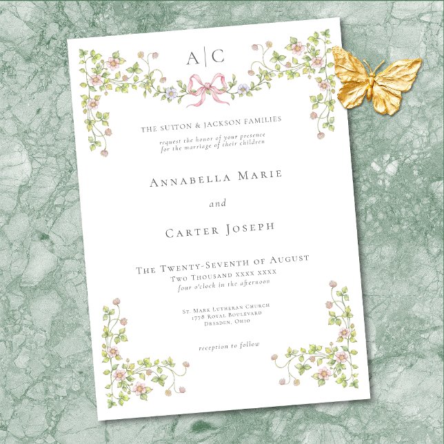 Invitation Elegant Victorian Pastel Floral Bow Wedding (Elegant Victorian Pastel Floral Bow Wedding Invitation)