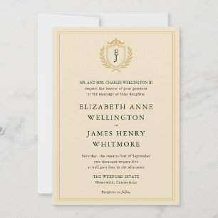 Invitation Elégant vieil argent Crest - ivoire et Mariage or