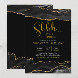 Invitation Elégant vieillissement noir et or Surprise Anniver