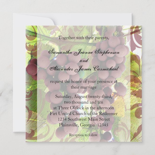 Invitation Élégant Vignoble Mariage de raisins pourpre/vert (Devant)