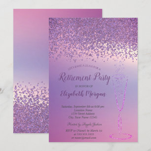 Invitation Élégant Vin Verre Diamants Violets Retraite
