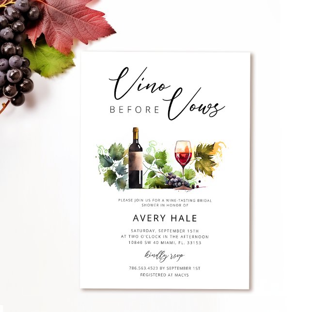 Invitation Élégant Vino aquarelle avant Vows Fête des mariées (Créateur téléchargé)