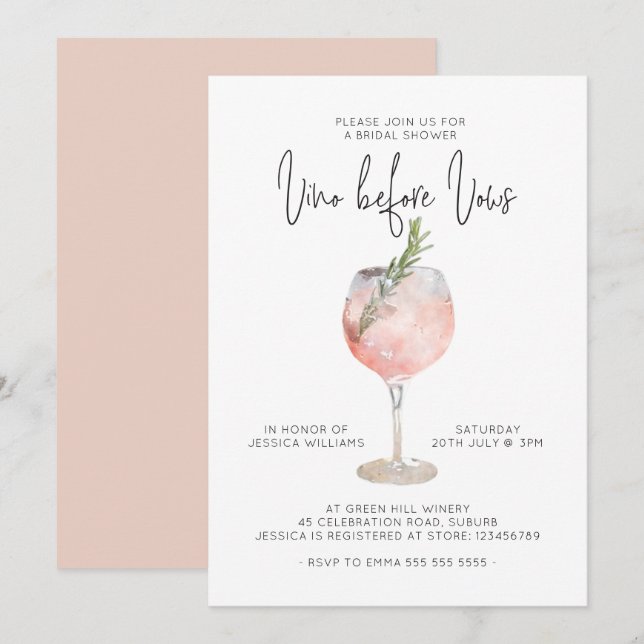 Invitation Élégant Vino Rose Avant Vows Fête des mariées (Devant / Derrière)