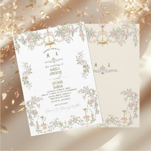Invitation Elégant Vintage baroque aquarelle Fleurs de mariag