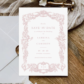 Invitation Elégant Vintage baroque français Blush Enregistrer