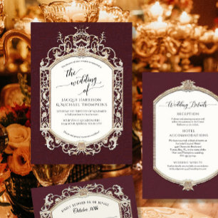 Invitation Elégant Vintage baroque victorien Bourgogne Or