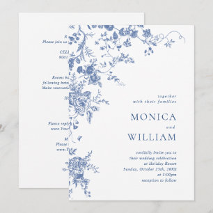 Invitation Elégant Vintage bleu Jardin Floral Mariage
