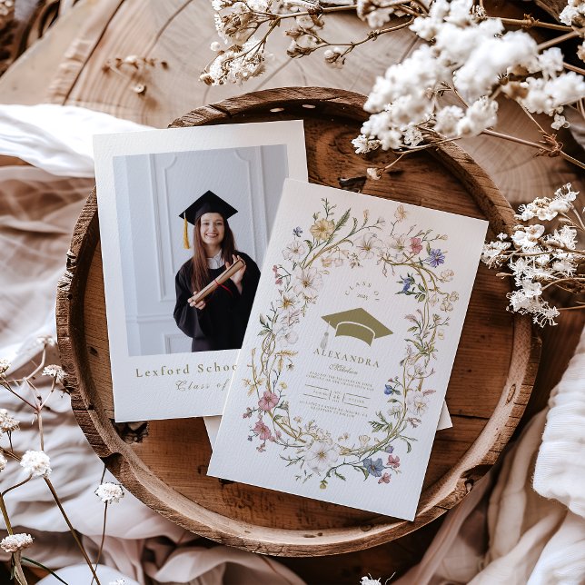 Invitation Élégant Vintage Botanique Floral Graduation (Créateur téléchargé)