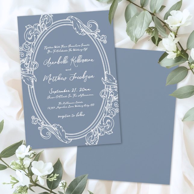 Invitation Elegant Vintage Dusty Blue Wedding (Elegant Vintage Dusty Blue Wedding Invitation)
