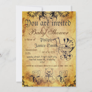 Invitation Élégant Vintage Épouvantable, Baby Shower Hallowee