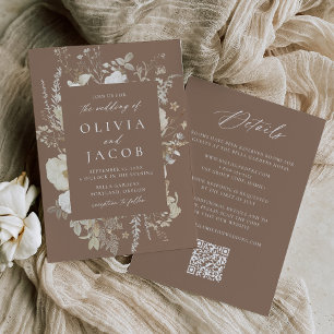 Invitation Élégant Vintage Floral Brun Robe de Mariée Une Piè