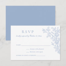 Elegant Vintage Floral Dusty Blue Wedding RSVP