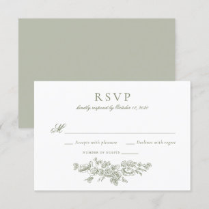 Invitation Elégant Vintage Floral Français Sage Vert RSVP