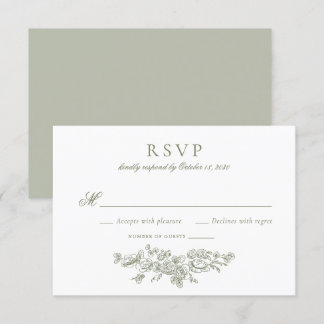 Invitation Elégant Vintage Floral Français Sage Vert RSVP