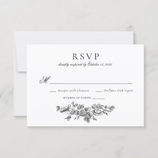 Invitation Elégant Vintage Floral Mariage Français RSVP