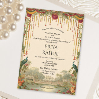 Invitation Elegant Vintage Floral Peacock Indian Wedding
