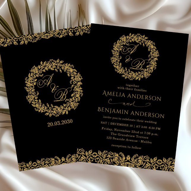 Invitation Elegant Vintage French  Gold Floral Wedding (Créateur téléchargé)