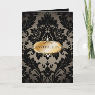 Invitation Elégant vintage Gold noir formel mariage damassé