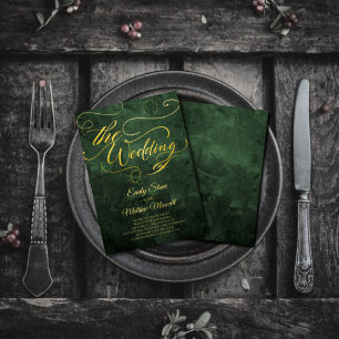 Invitation Élégant Vintage Green Vieux Papier, Or Calligraphi