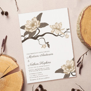 Invitation Élégant Vintage minimal Magnolia Mariage