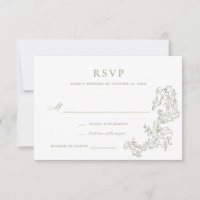 Elégant Vintage Ornament Design Sage Wedding RSVP