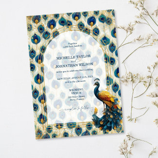 Invitation Elegant Vintage Peacock Feather Enchanted Forest