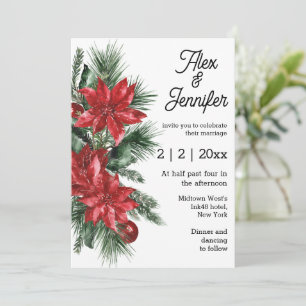Invitation élégant vintage poinsettia et mariage de pin