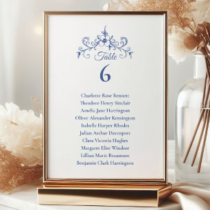 Invitation Élégant Vintage Romance Blue Mariage Seating Chart
