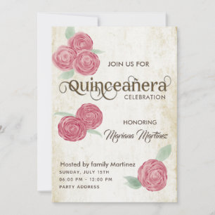 Invitation Elégant vintage romantique aquarelle roses Quince